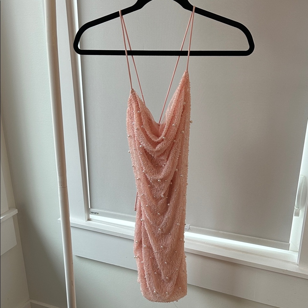Oh Polly Seychelles Pink Pearl Beaded  Mini Dress
